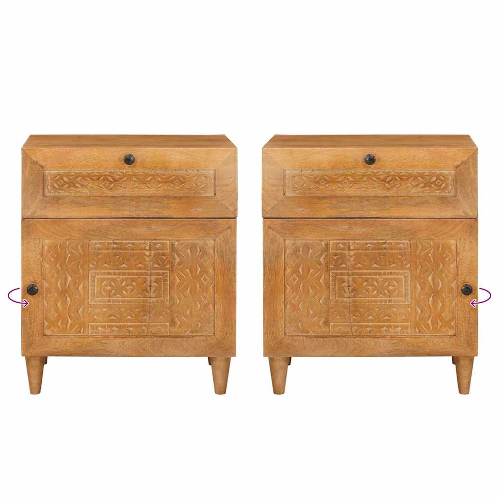 Nattbord Sengbord Brun Lysebrun med skuff 50 x 33 x 60 cm heltre mango