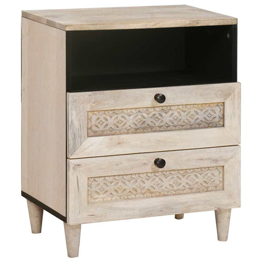 Nattbord Sengbord Tre med skuff med hylle Beige 50 x 33 x 60 cm heltre mango