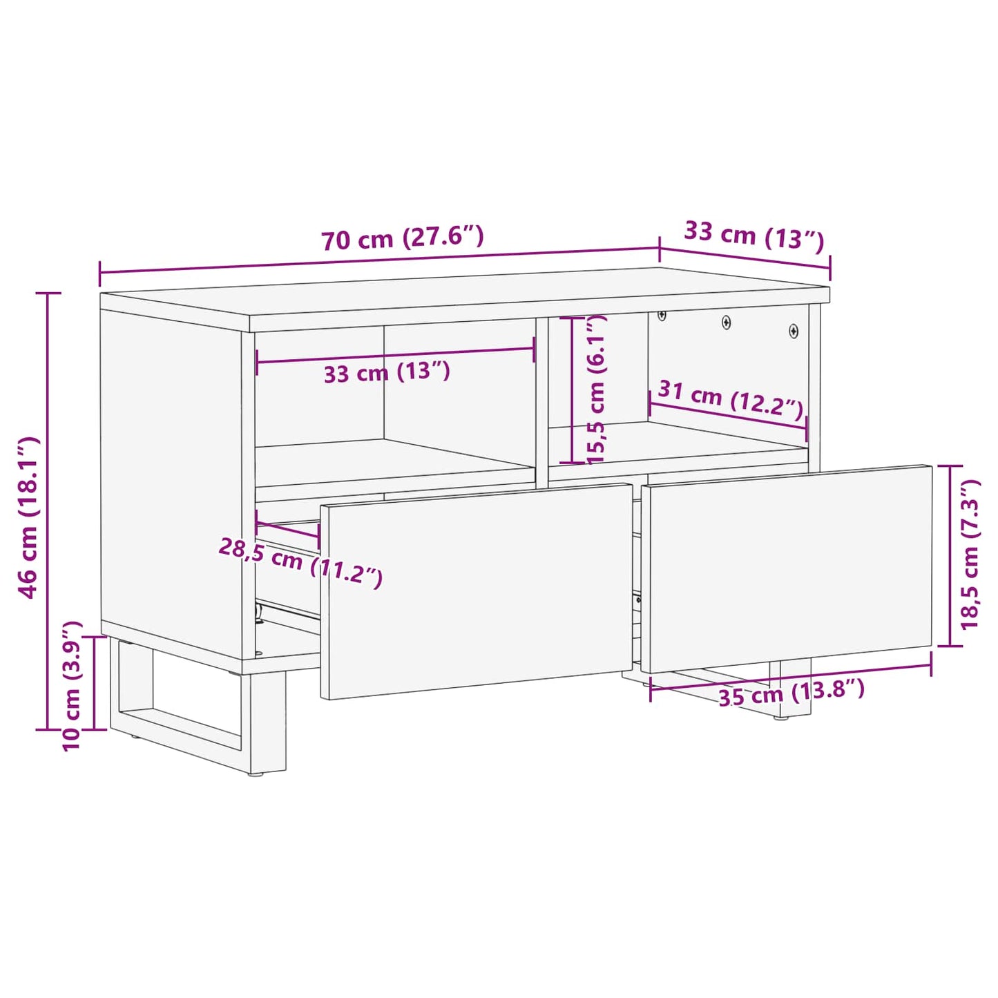 TV-skap med lagring Brun 70 x 33 x 46 cm Massiv mango tre