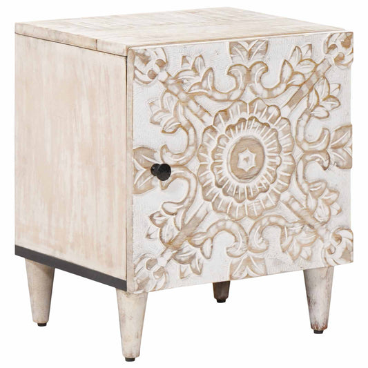 Nattbord Sengbord Hvit Nattbordskap 40 x 33,5 x 46 cm Massiv mango tre