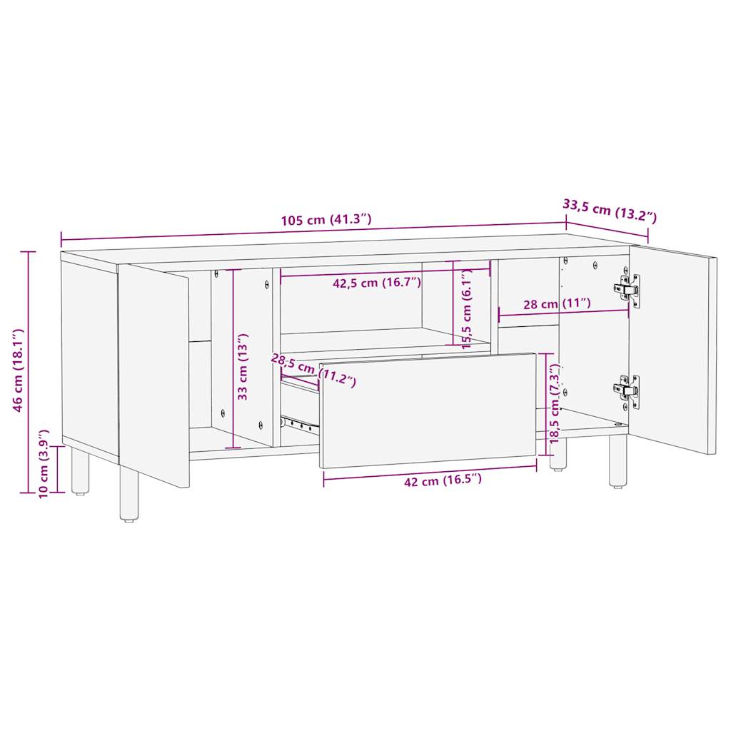 TV-Møbel Svart Tv-benk 105x33,5x46 cm grovt heltre mangotre