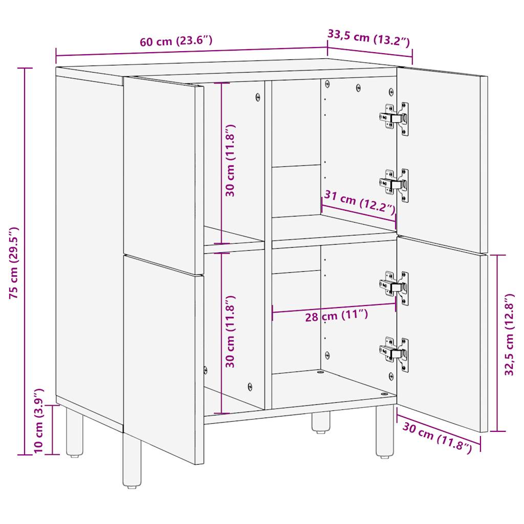 Skjenk Tre 60x33,5x75 cm grovt heltre mangotre