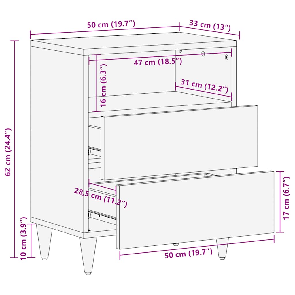 Nattbord Sengbord Tre heltre mangotre 50x33x60 cm