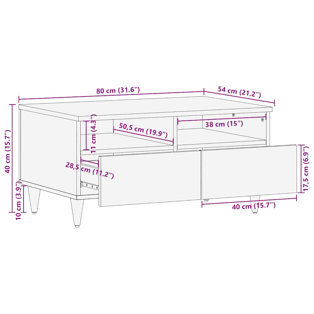 Salongbord Sofabord Tre Heltre Mango 80x54x40 cm