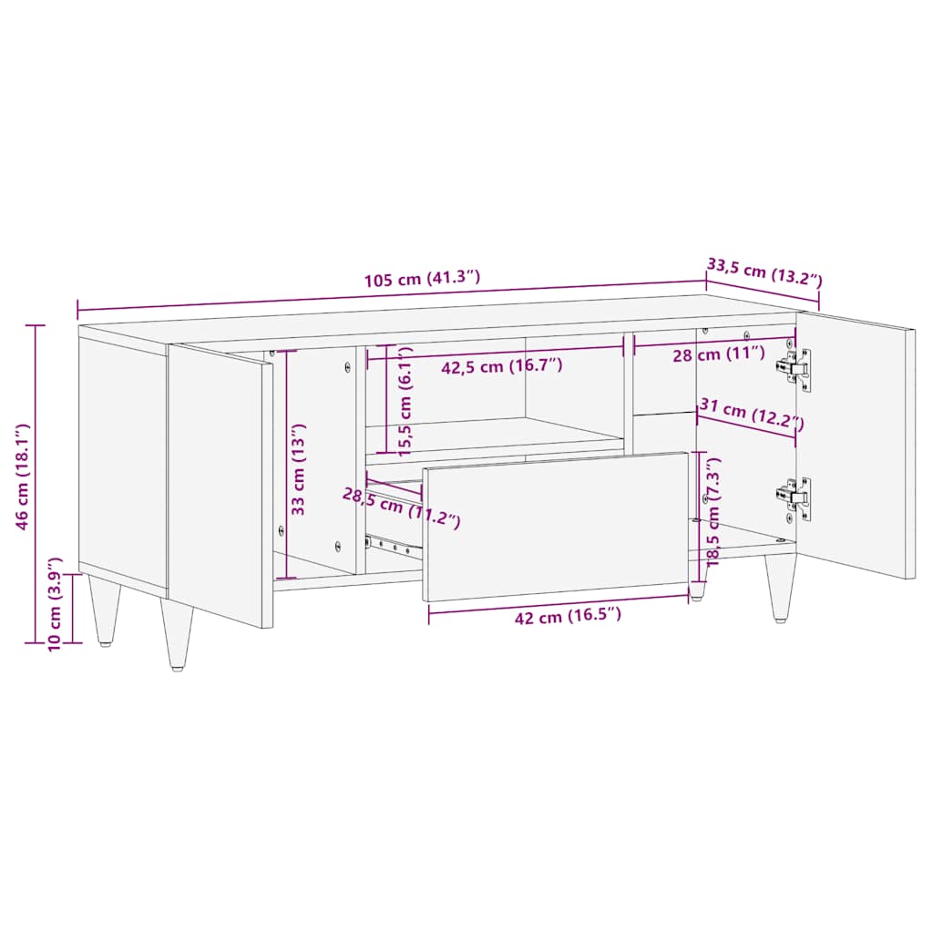 TV-Møbel Tre Tv-benk 105x33,5x46 cm heltre mango