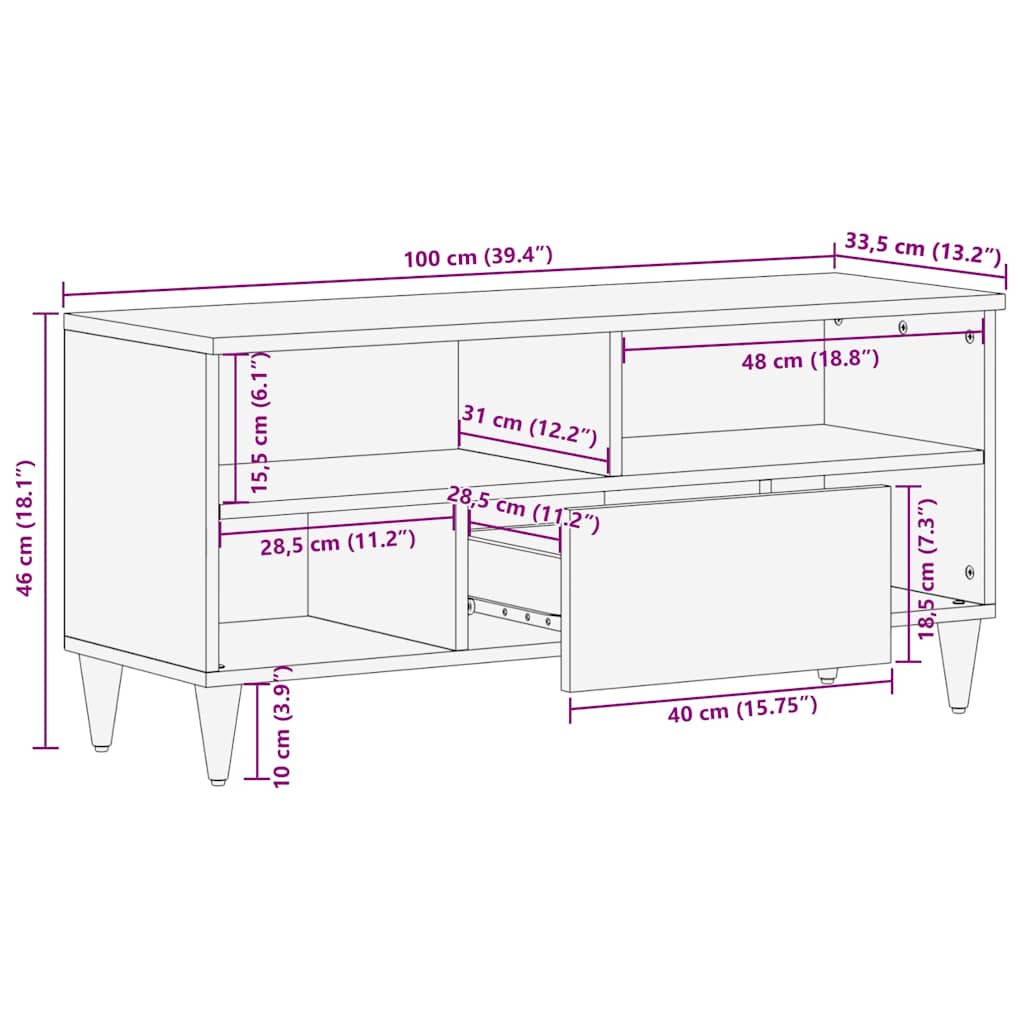 TV-Møbel Tre Tv-benk 100x33,5x46 cm heltre mango