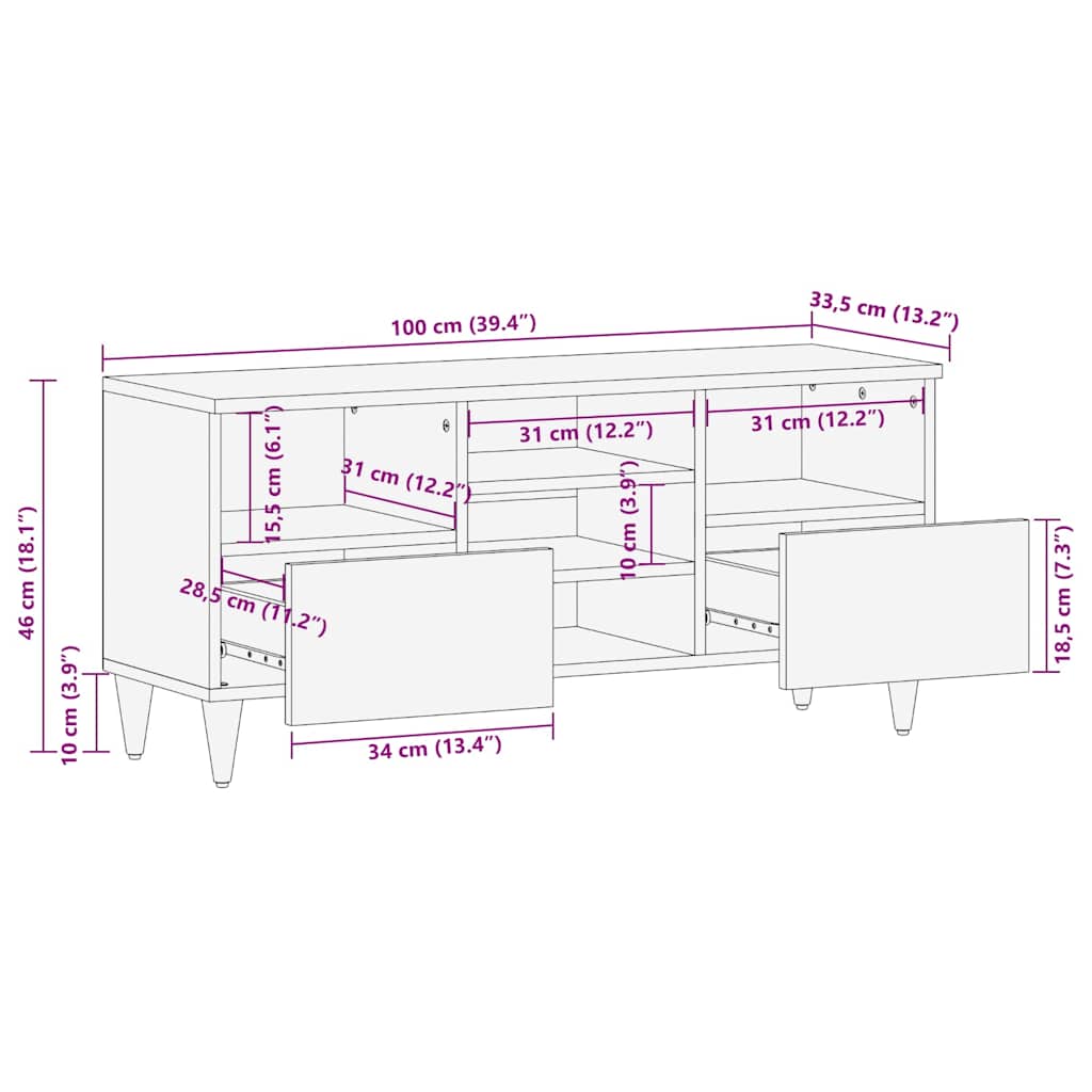 TV-Møbel Tre Tv-benk 100x33,5x46 cm heltre mango