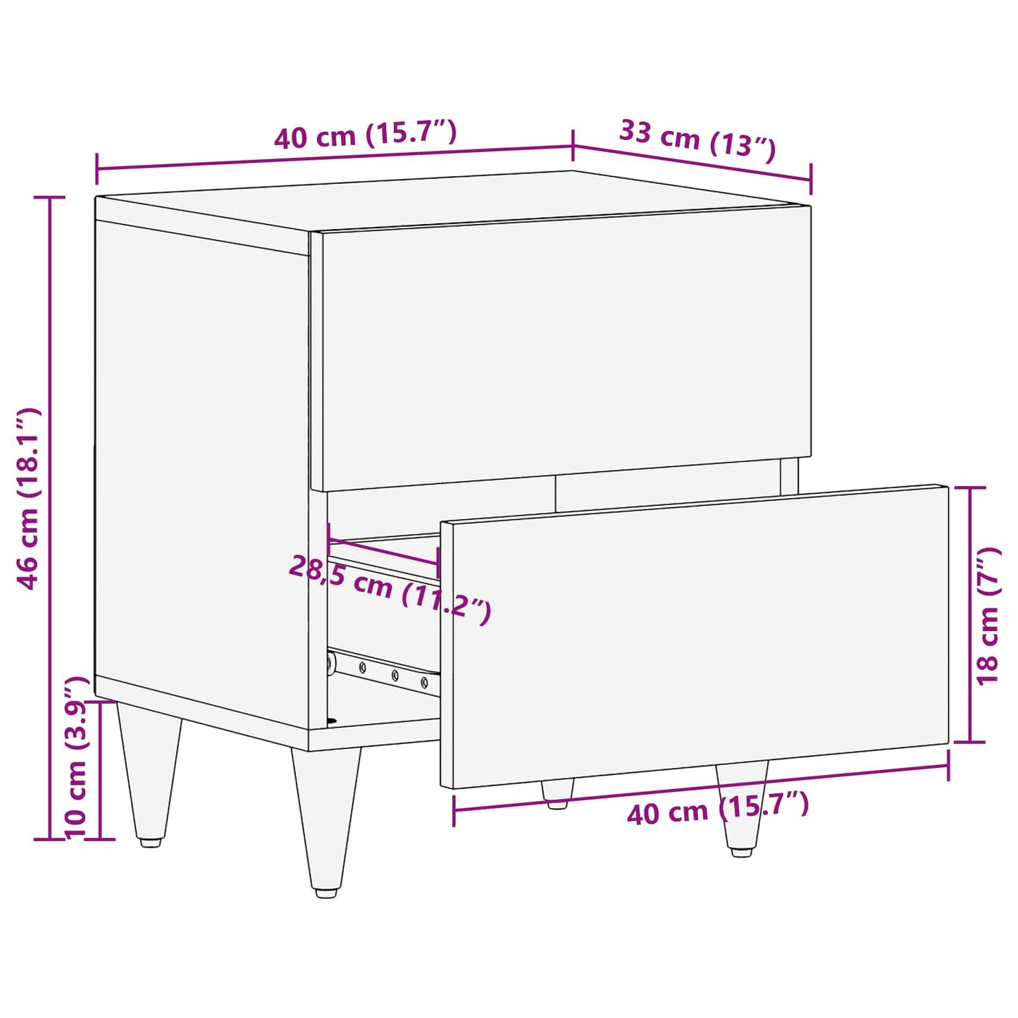 Nattbord 2 pcs Brun 40 x 33,5 x 46 cm Massiv mango tre