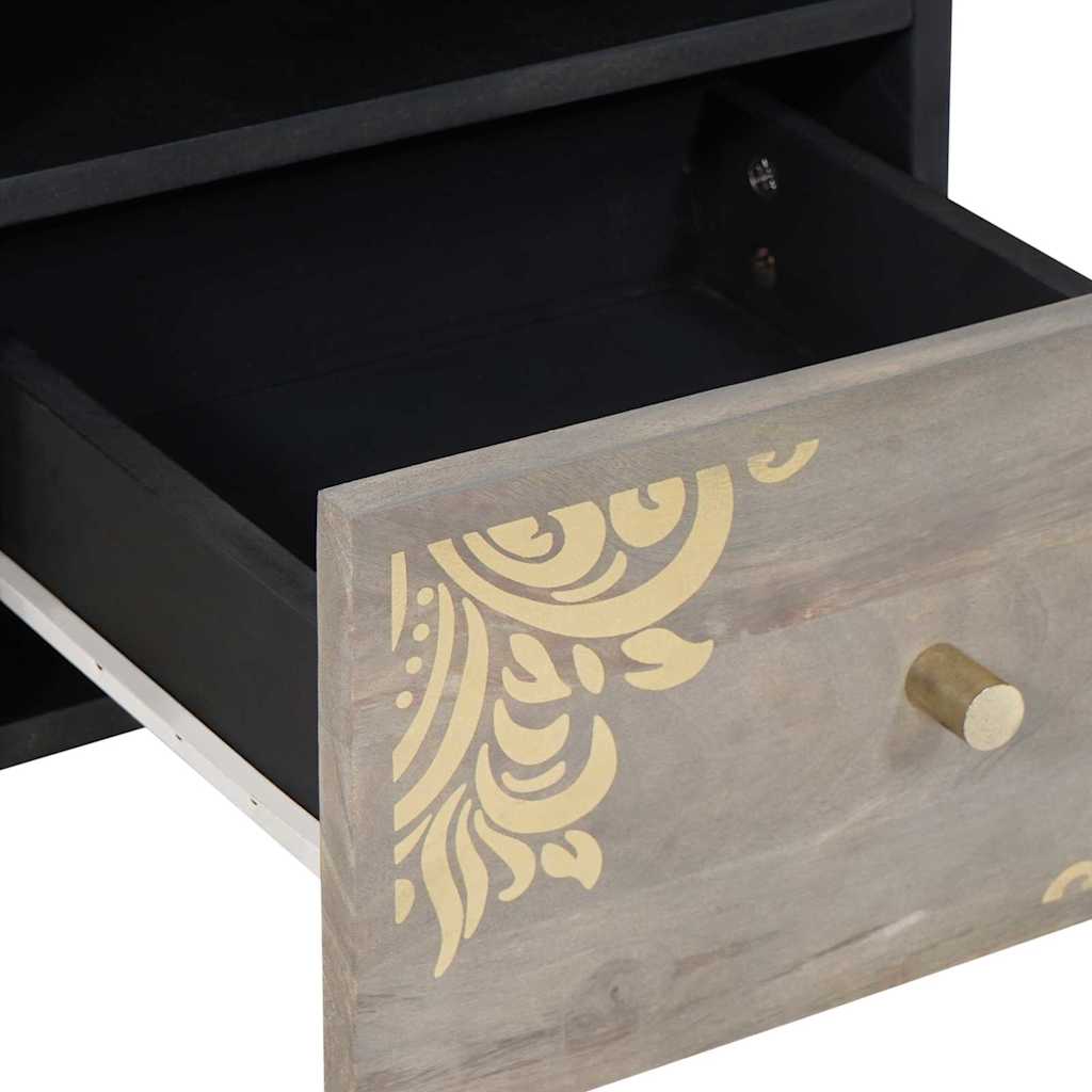 TV-Møbel Tre TV-Skap med hylle med lagring Grå og Gull Massivt mangotre