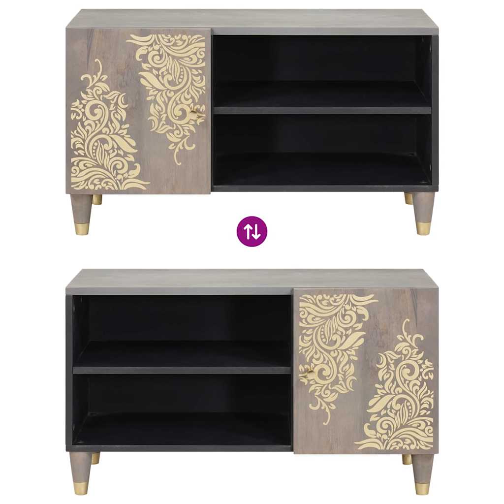 TV-Møbel Tre TV-Skap med dør Grå og Gull 80 x 31.5 x 46 cm Massivt mangotre