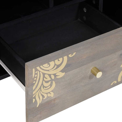 TV-Møbel Tre TV-Skap Grå og Gull 100 x 33.5 x 46 cm Massivt mangotre