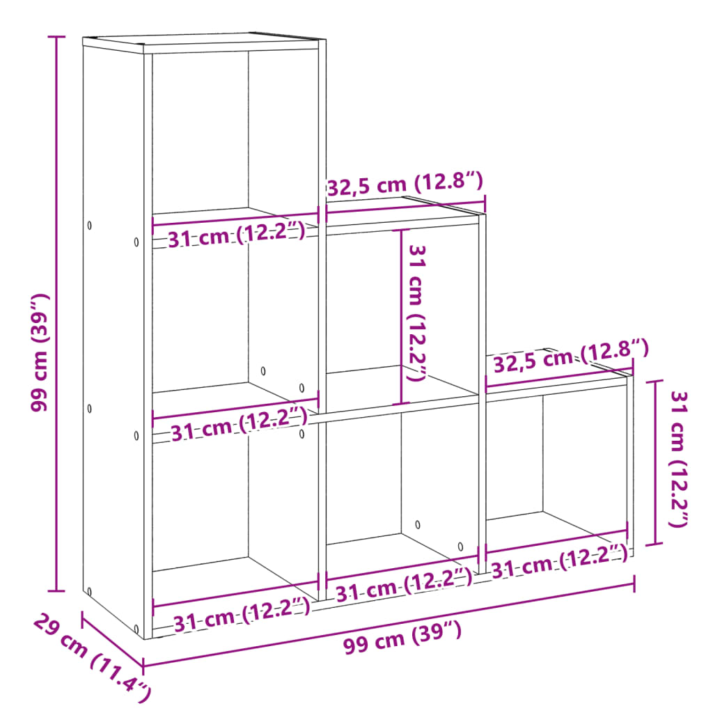 Romdeler bokhylle 3 etasjer hvit 99x29x99 cm konstruert tre