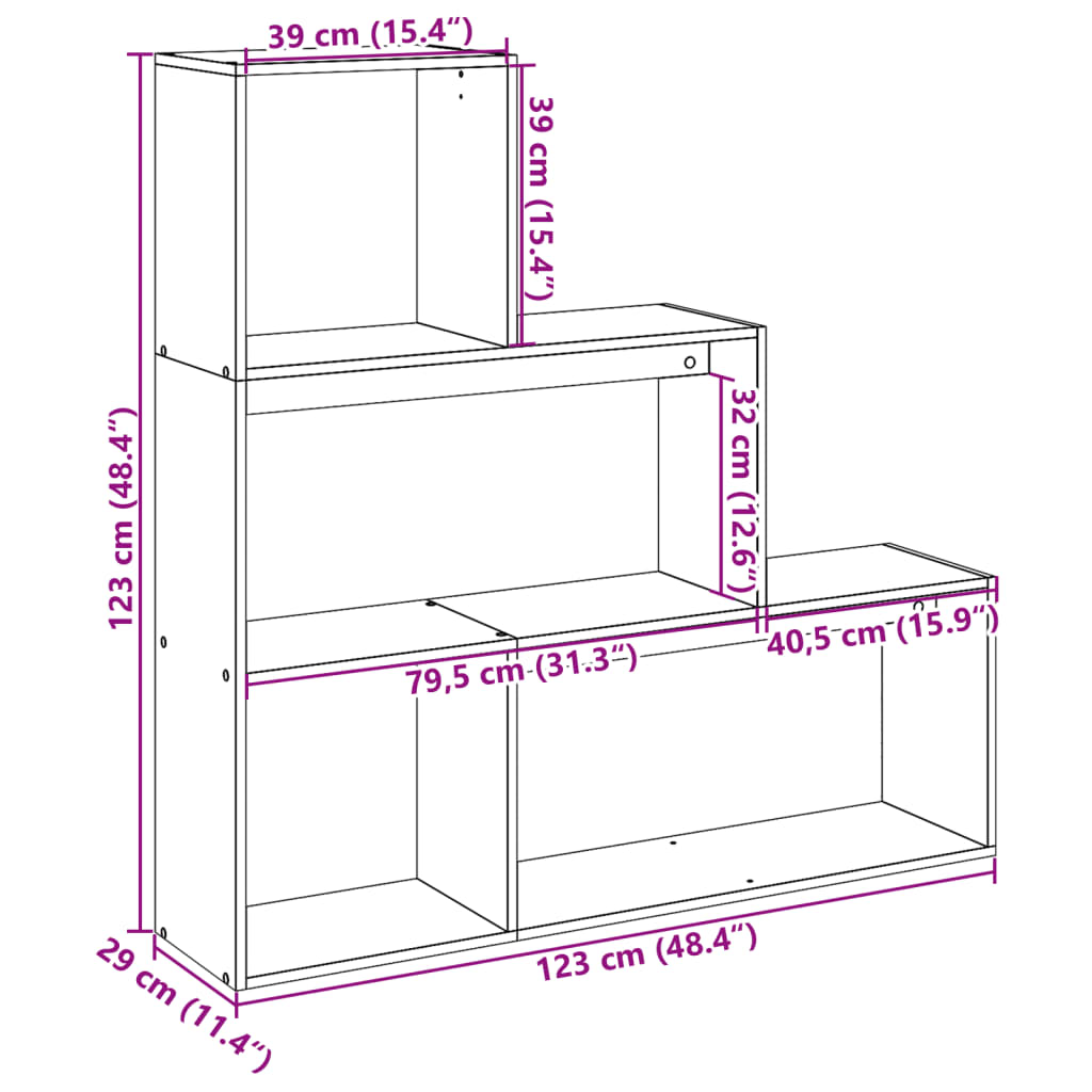 Bokhylle Gammelt Tre 3 etasjer 123x29x123 cm