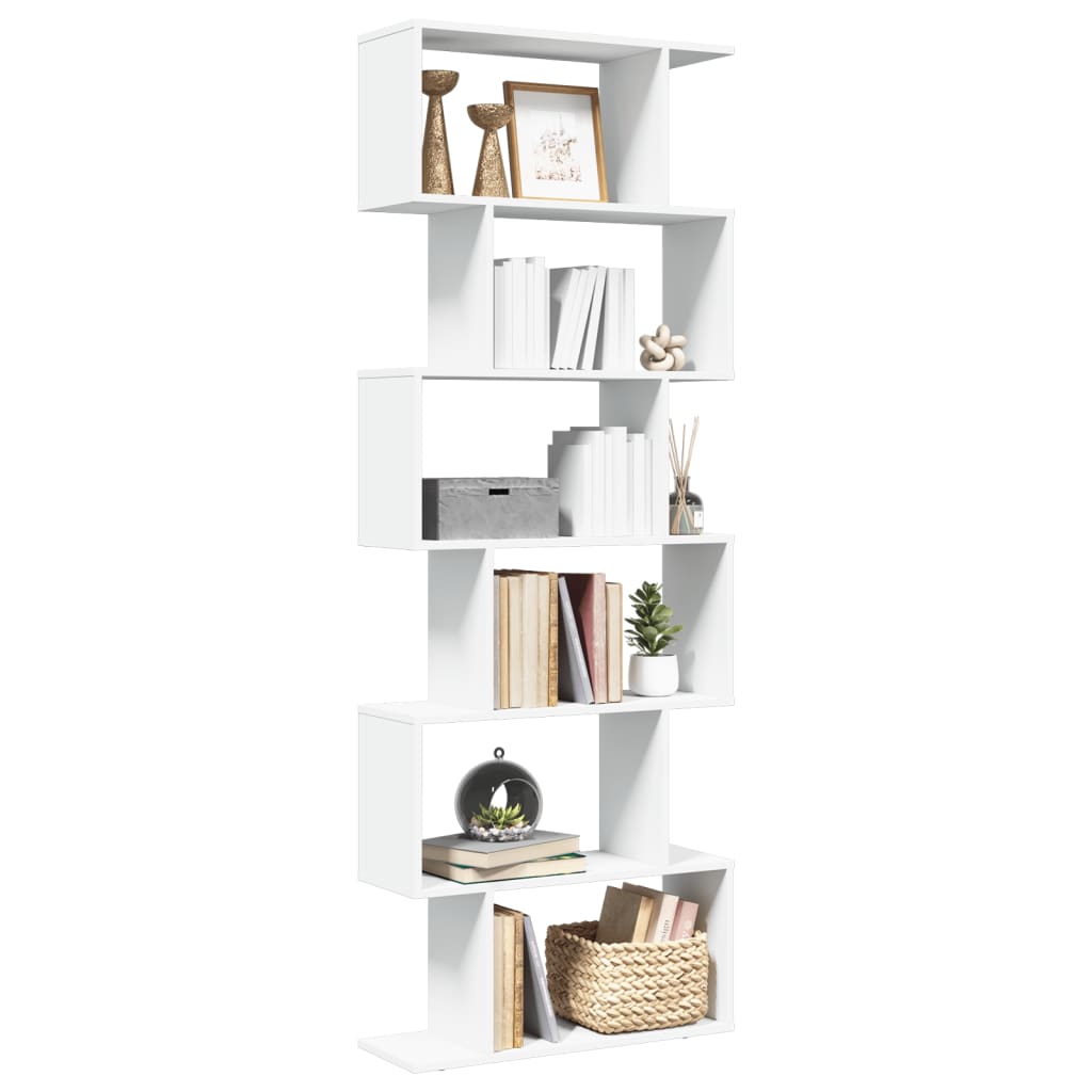 Romdeler bokhylle 6 etasjer hvit 70x24x193 cm konstruert tre