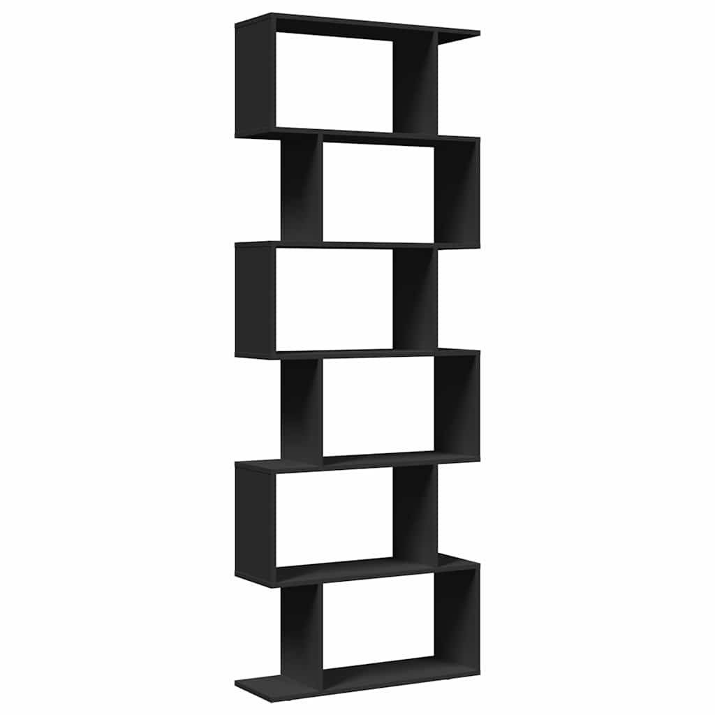 Romdeler bokhylle 6 etasjer svart 70x24x193 cm konstruert tre