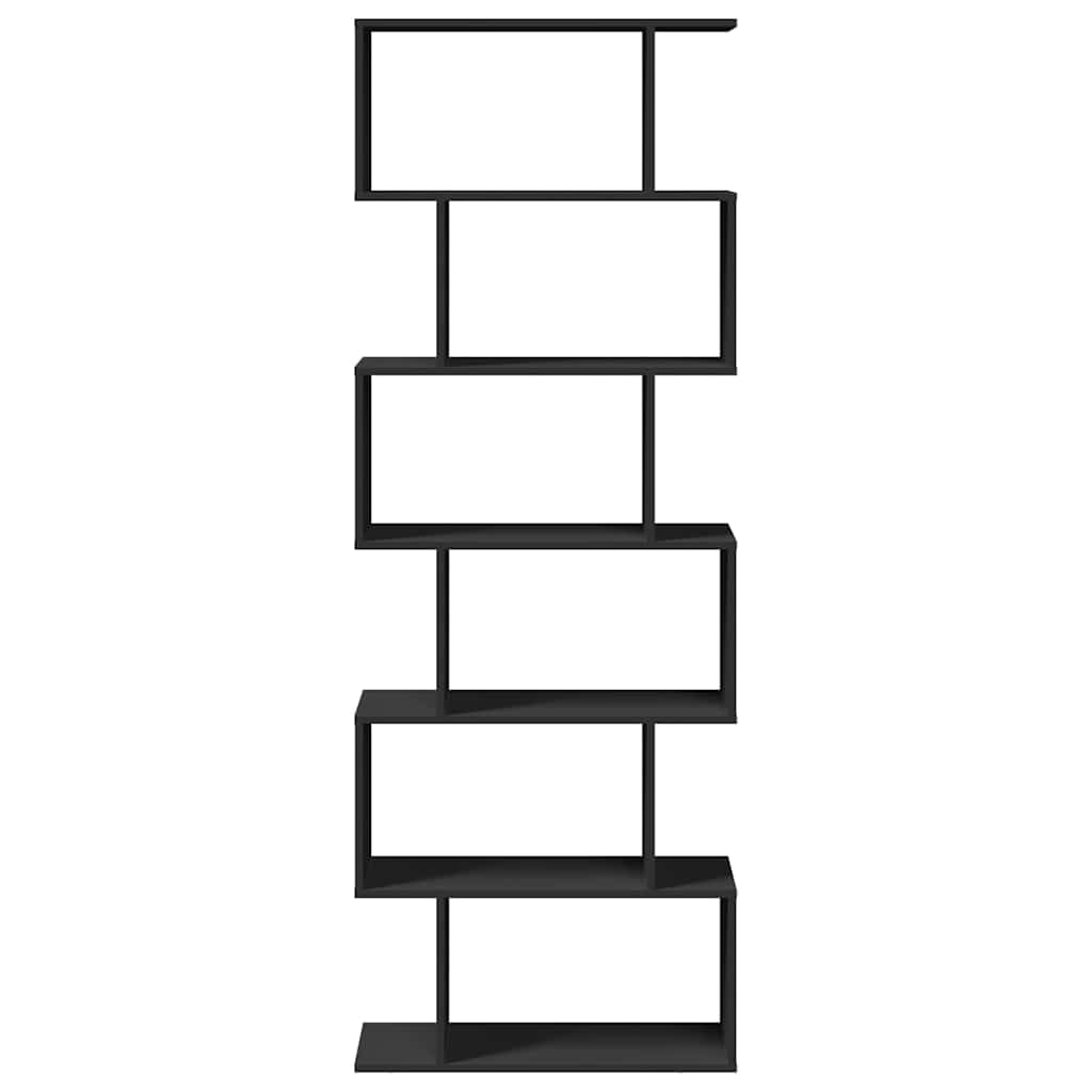 Romdeler bokhylle 6 etasjer svart 70x24x193 cm konstruert tre