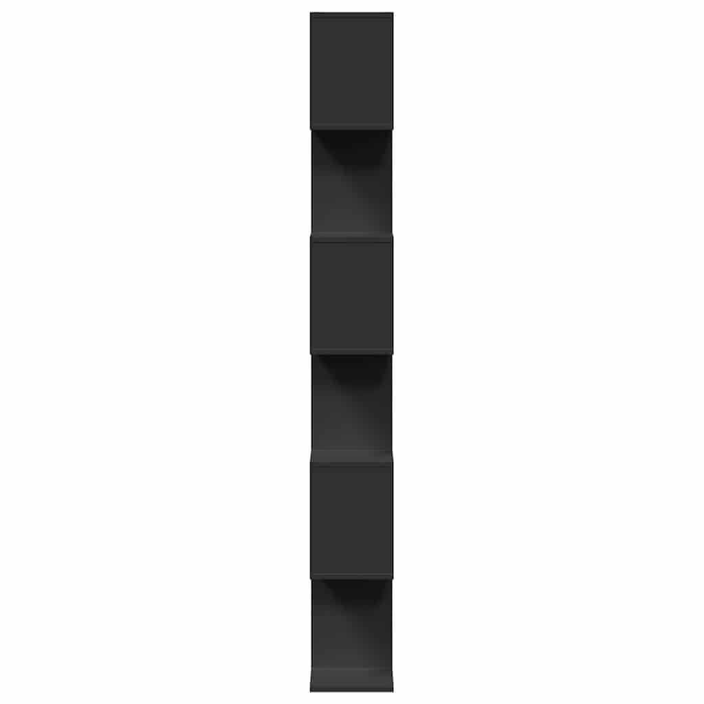 Romdeler bokhylle 6 etasjer svart 70x24x193 cm konstruert tre