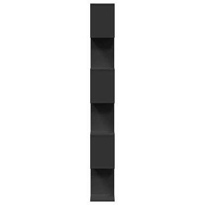 Romdeler bokhylle 6 etasjer svart 70x24x193 cm konstruert tre