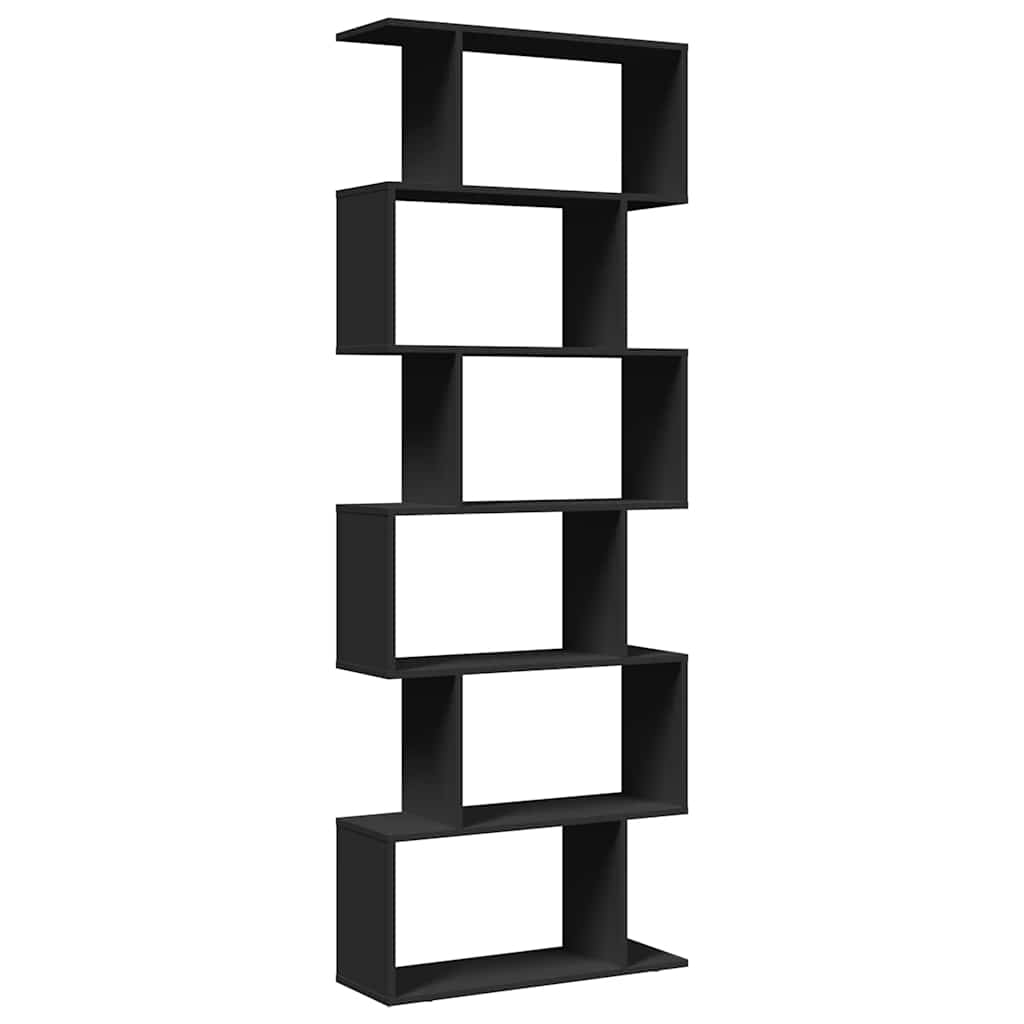 Romdeler bokhylle 6 etasjer svart 70x24x193 cm konstruert tre