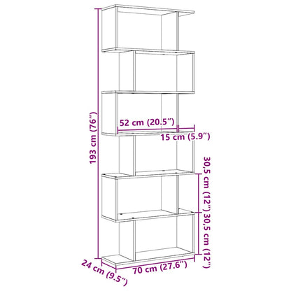 Romdeler bokhylle 6 etasjer svart 70x24x193 cm konstruert tre