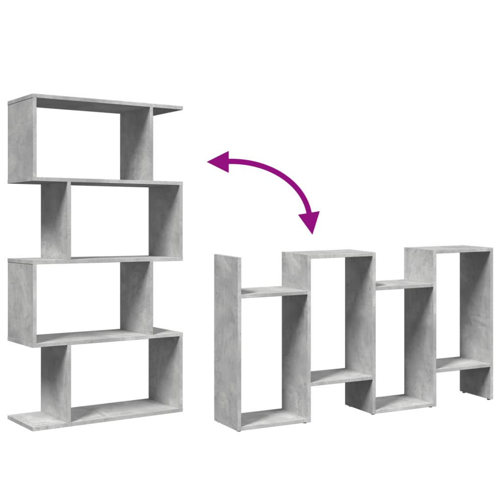 Romdeler bokhylle 4 lag betonggrå 70x24x129 cm konstruert tre