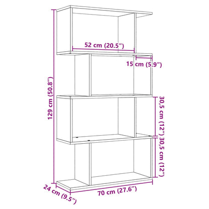 Romdeler bokhylle 4 lag røkt eik 70x24x129 cm konstruert tre