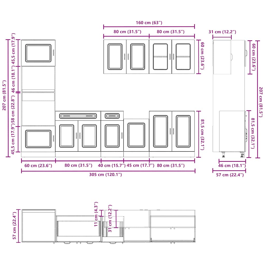 Kjøkkeninnredning Kjøkkenskapsett 7 deler Kalmar Gammelt tre
