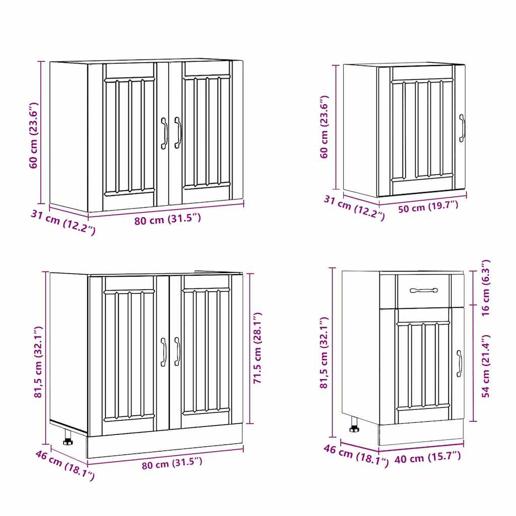 Kjøkkeninnredning Kjøkkenskapsett Lucca Gammelt Tre 07 deler