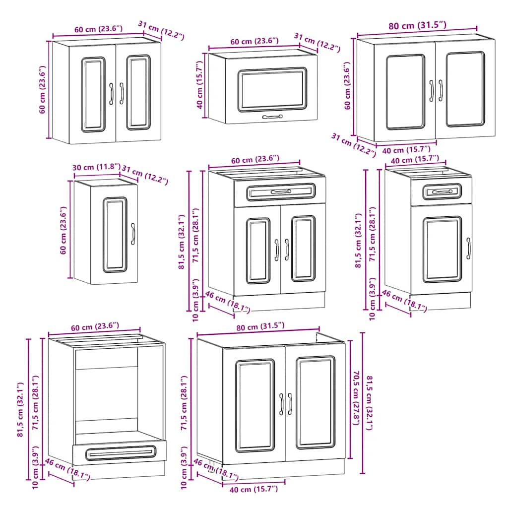 Kjøkkeninnredning Kjøkkenskapsett Kalmar Sonoma Grå 08 deler