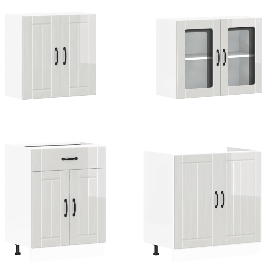 Kjøkkeninnredning Kjøkkenskapsett Kalmar Høyglans Hvit 04 deler