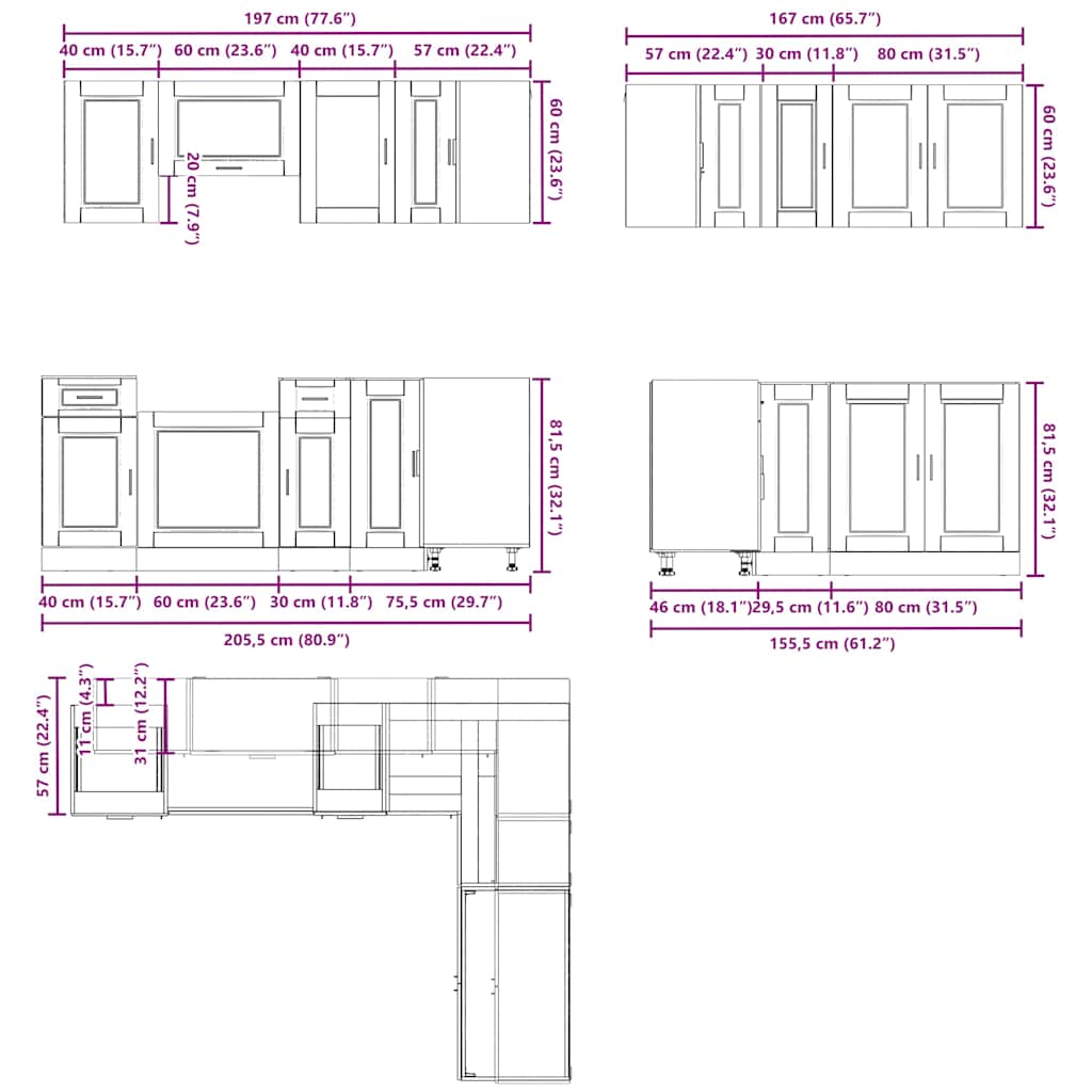 Kjøkkeninnredning Kjøkkenskapsett Porto Hvit 11 deler