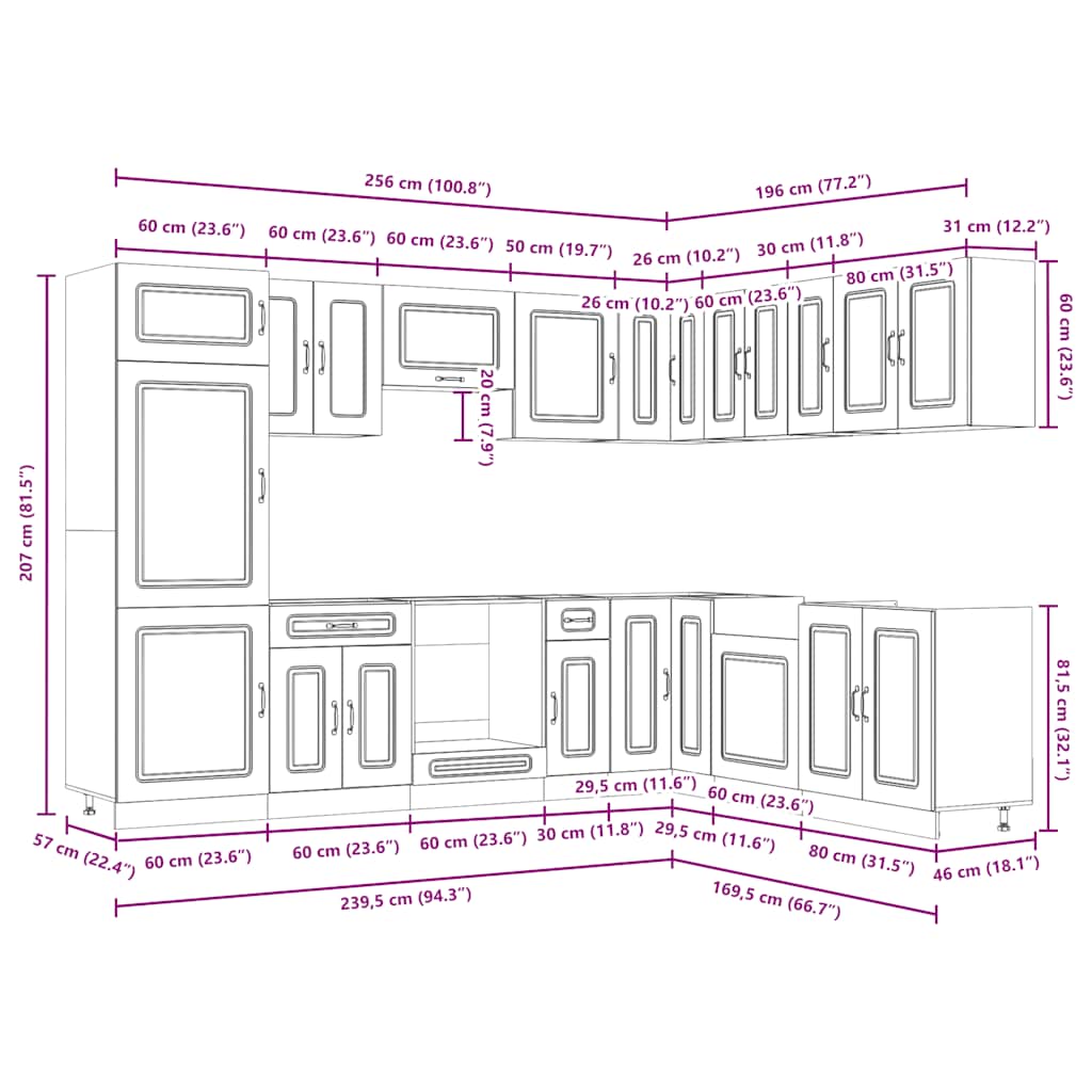 Kjøkkeninnredning Kjøkkenskapsett Kalmar Betonggrå 14 deler