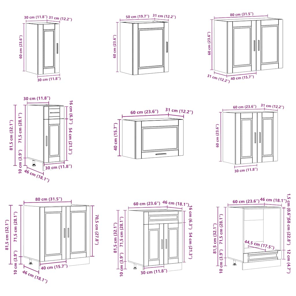 Kjøkkeninnredning Kjøkkenskapsett Porto Røkt Eik 14 deler