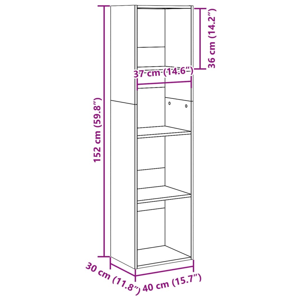 Bokhylle Gammelt Tre 40x30x152 cm