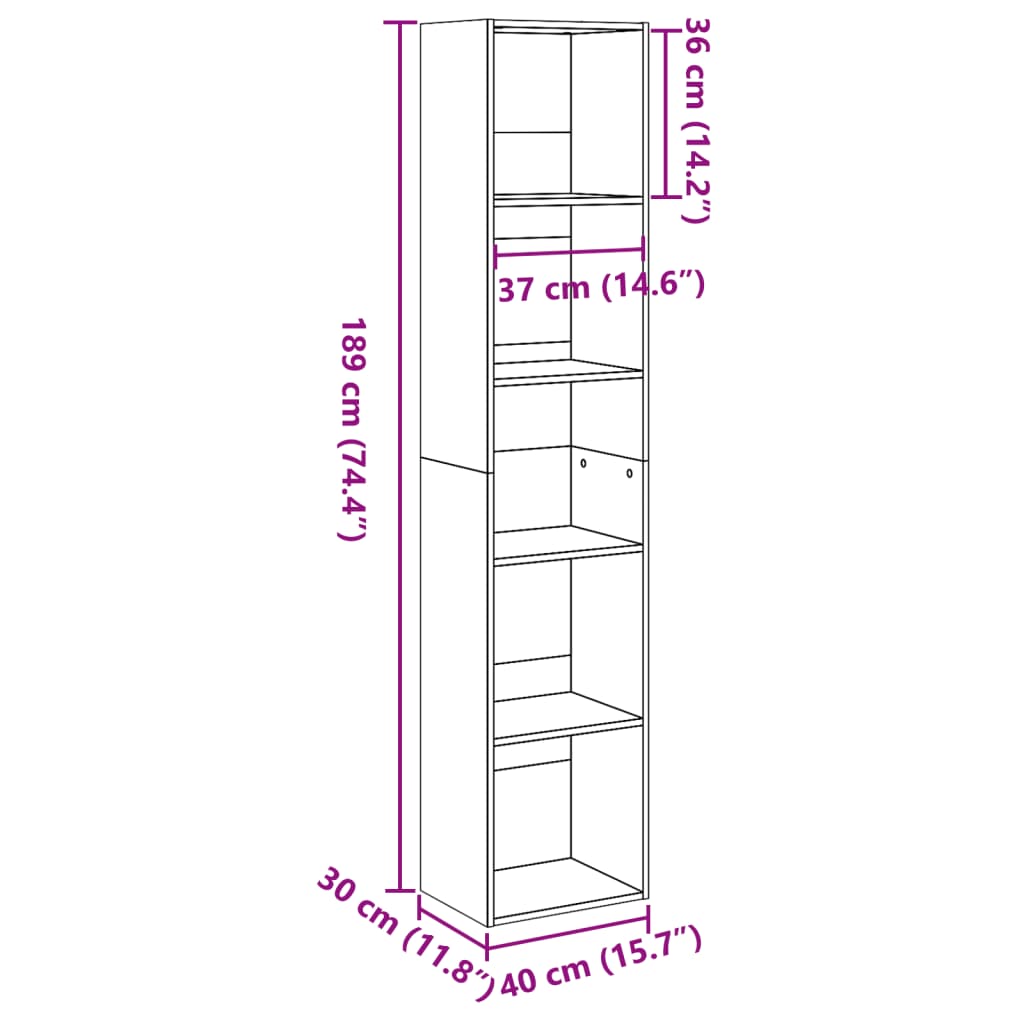 Bokhylle gammelt tre 40x30x189 cm konstruert tre