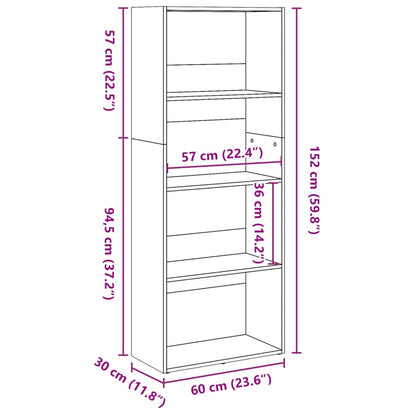 Bokhylle Svart 60x30x152 cm