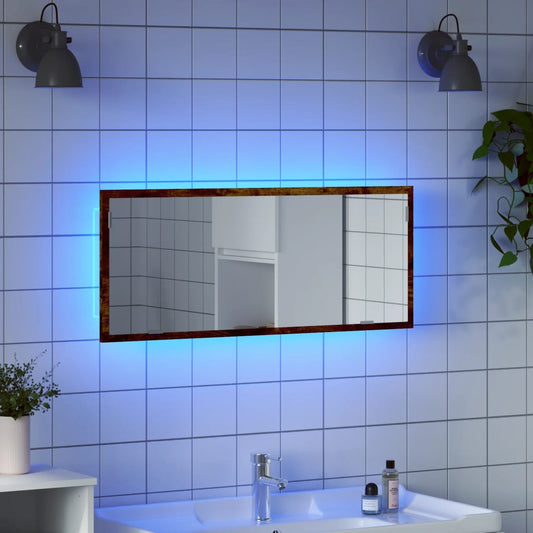 Baderomsspeil med LED røkt eik 100x8,5x37 cm konstruert tre