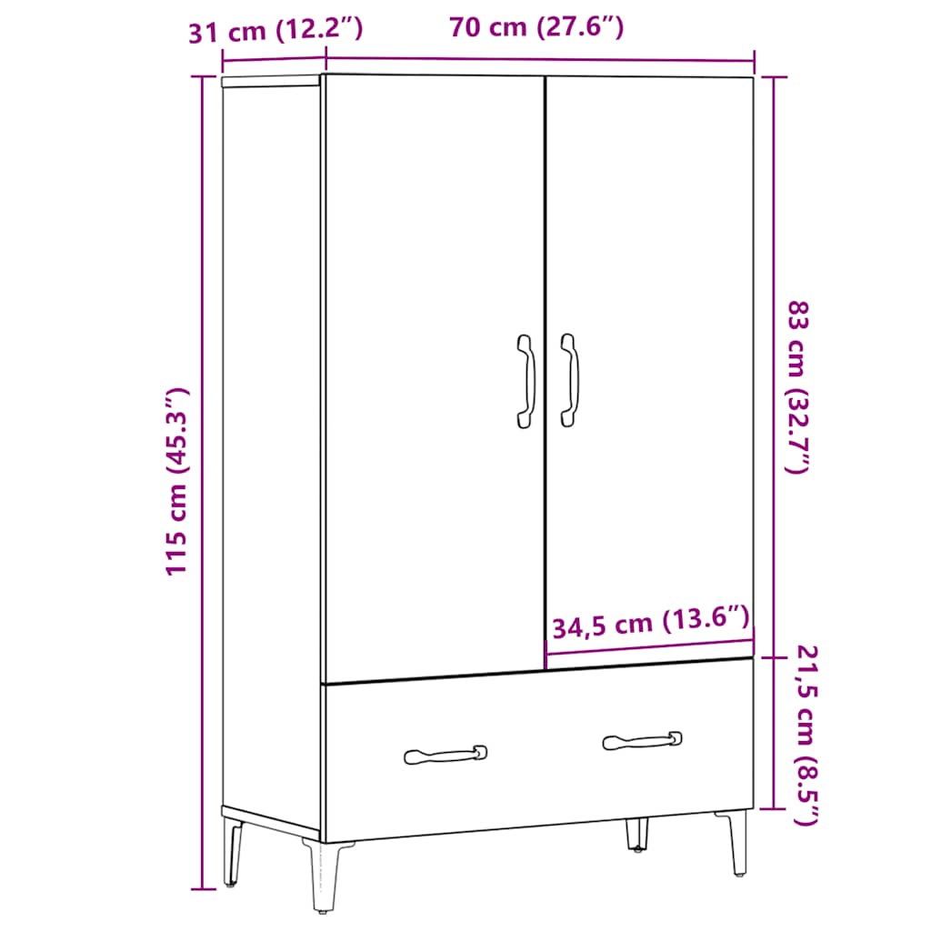 Skap Gammelt Tre 70x31x115 cm