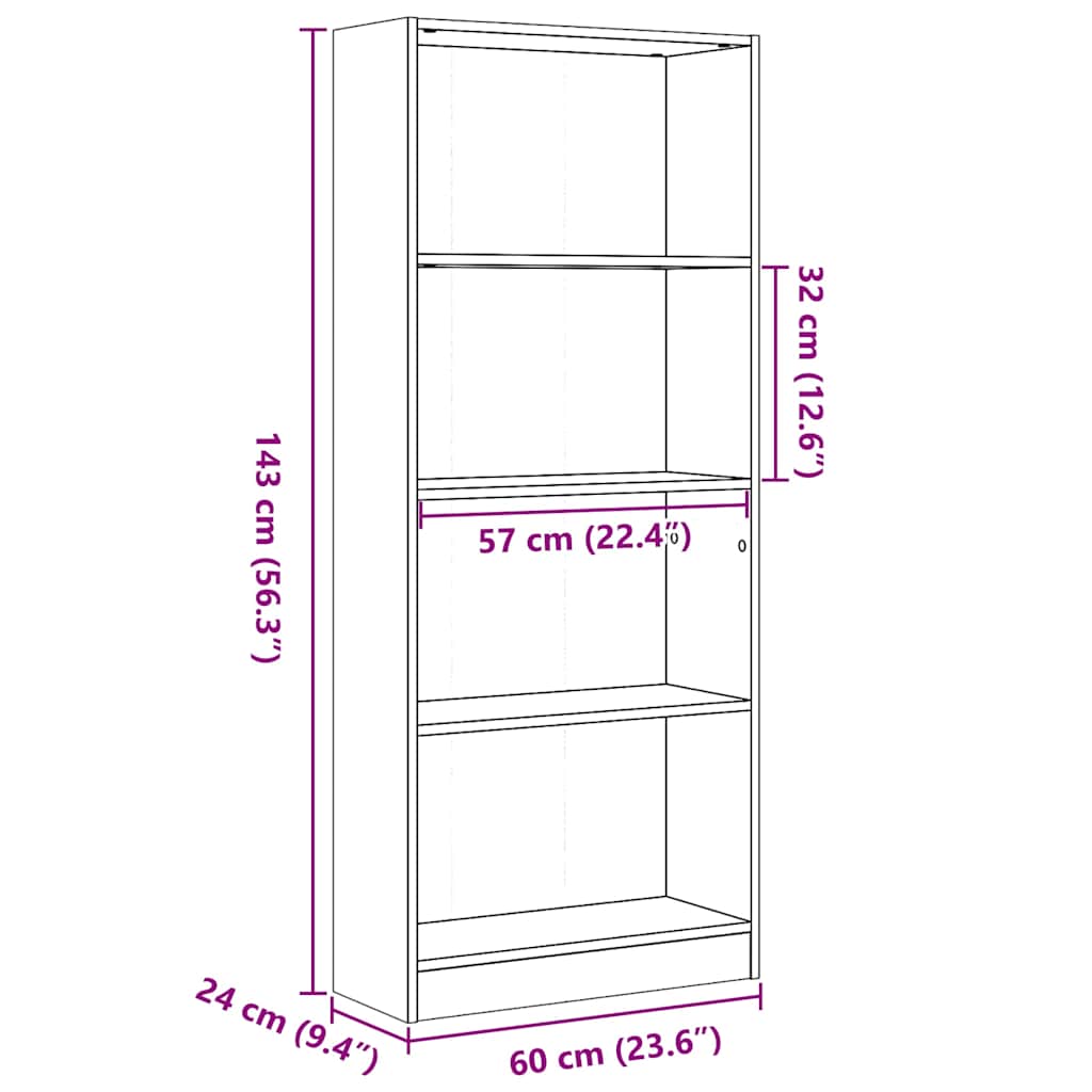 Bokhylle Høyglans Hvit 60x24x143 cm