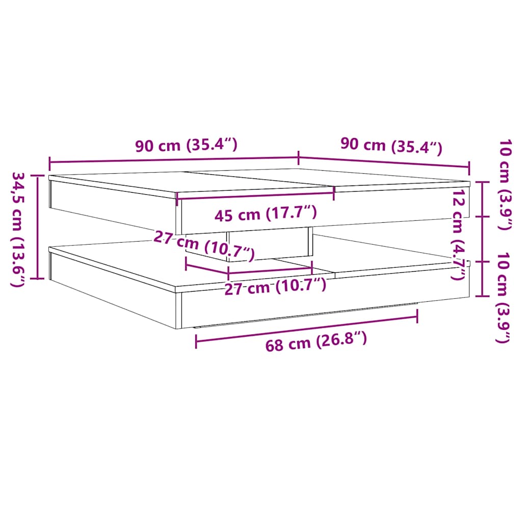 Salongbord Sofabord Hvit 360-graders roterbart 90x90x34,5 cm