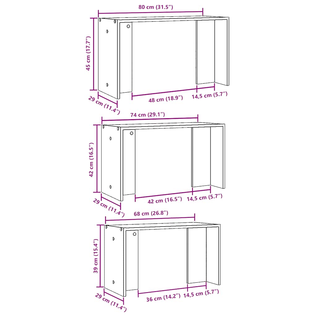 Stablebord 3 stk hvit konstruert tre