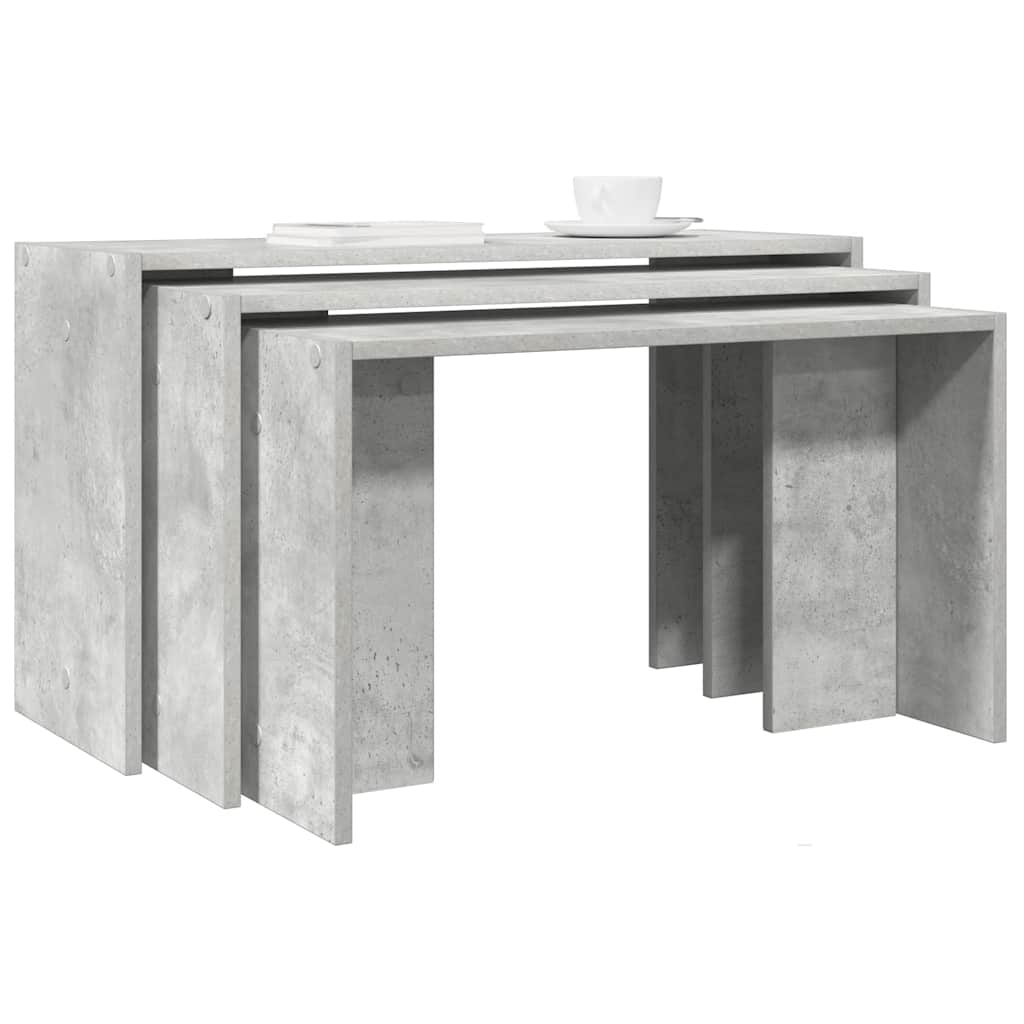 Stablebord 3 stk betonggrå konstruert tre