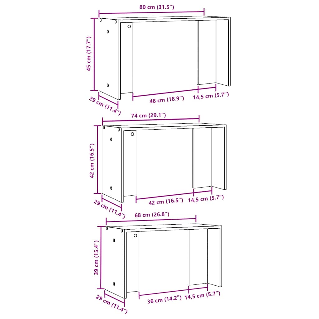 Stablebord 3 stk gammelt tre konstruert tre