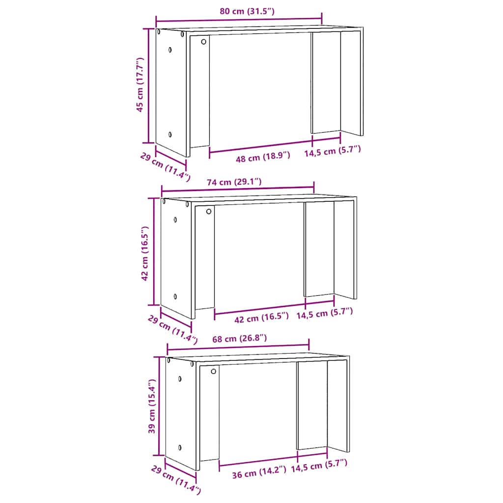 Stablebord 3 stk artisan eik konstruert tre