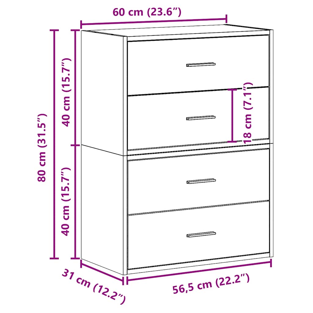 Skap med 2 skuffer 2 stk artisan eik 60x31x40 cm konstruert tre