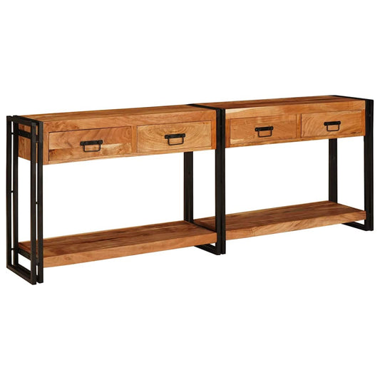 Avlastningsbord konsollbord Tre 2 stk Brun 200 x 33 x 75 cm Massivt akasietre