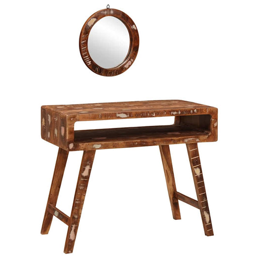 Sminkebord med hylle Brun 90 x 76 x 45 cm Solid gjenvunnet tre