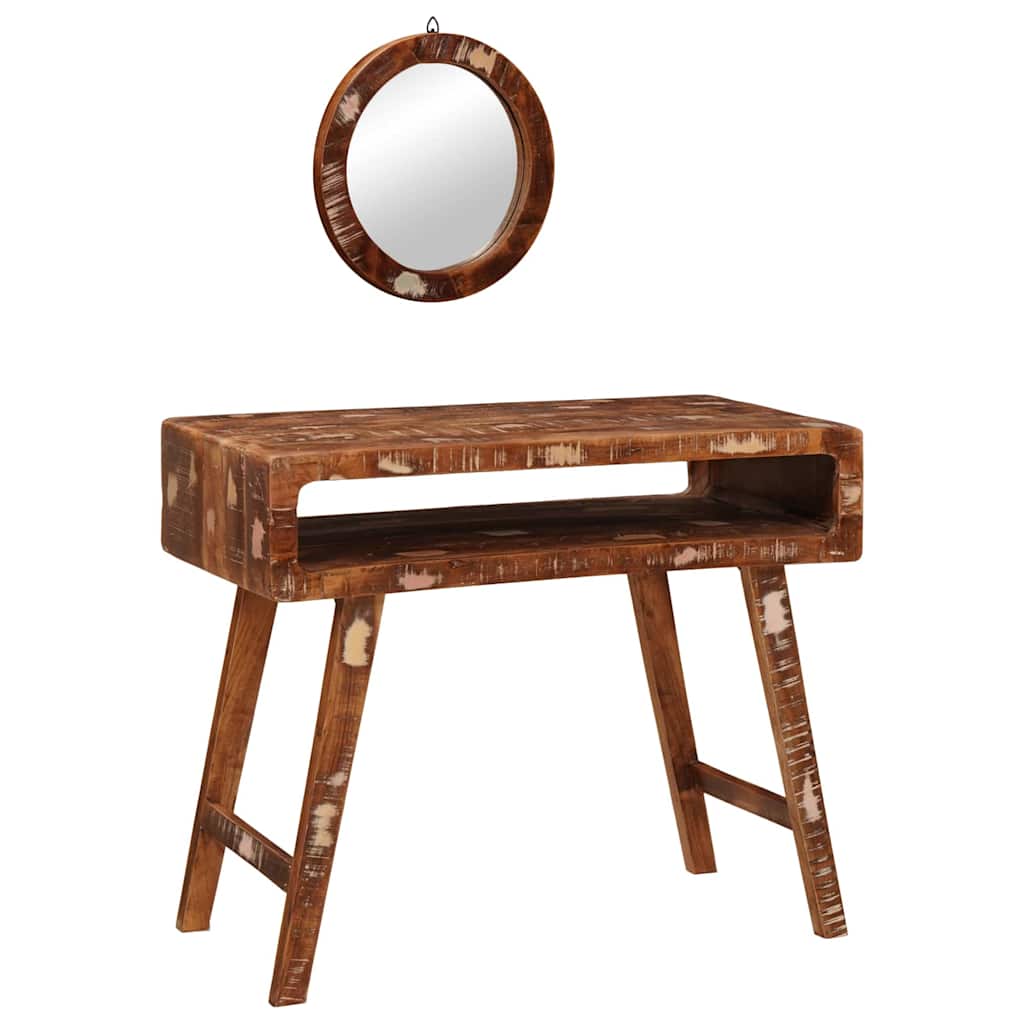 Sminkebord med hylle Brun 90 x 76 x 45 cm Solid gjenvunnet tre
