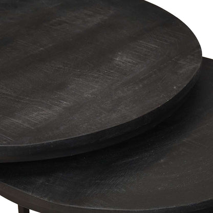 Nestende Kaffebord 3 pcs Svart Massivt mangotre og stål