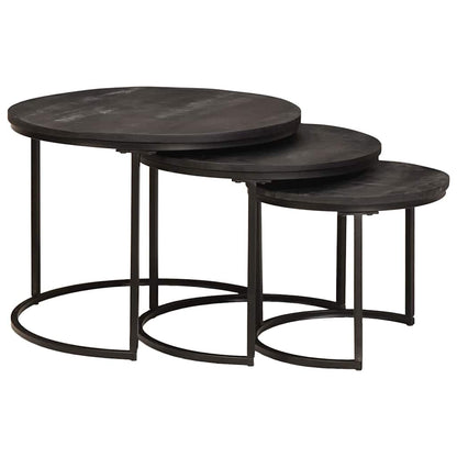 Nestende Kaffebord 3 pcs Svart Massivt mangotre og stål